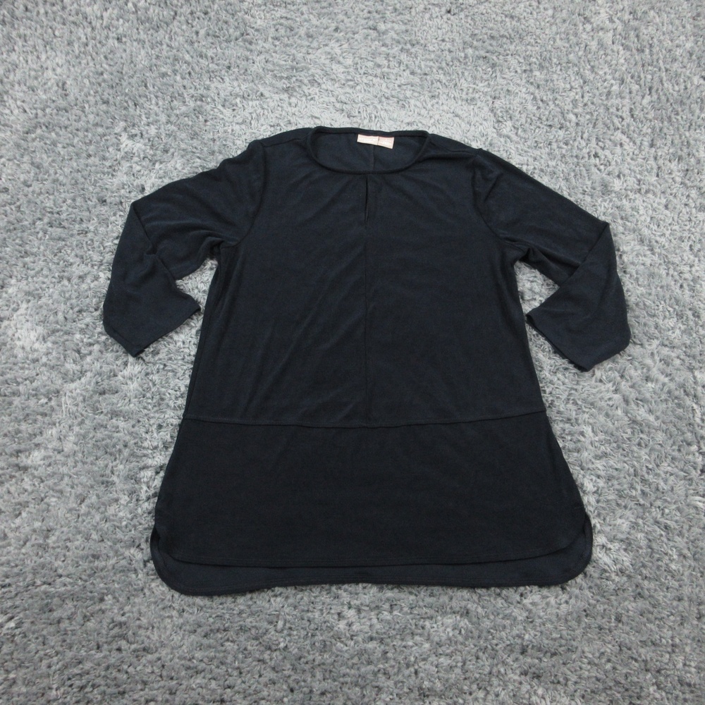 Chicos Travelers Tunic Top Womens 8 10 Black 3/4 Sleeve Stretch Pullover Layered